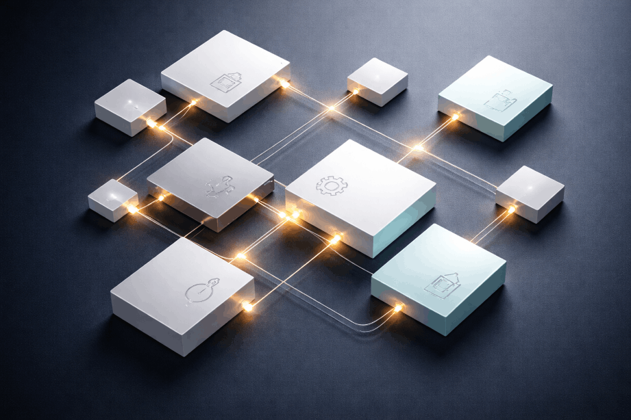 Composable modular business capabilities interconnected representing packaged business capability architecture