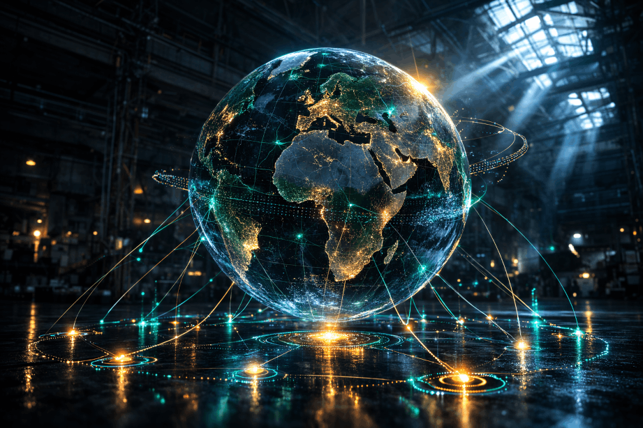 Digital product passport global compliance and agentic AI data infrastructure visualization for manufacturing